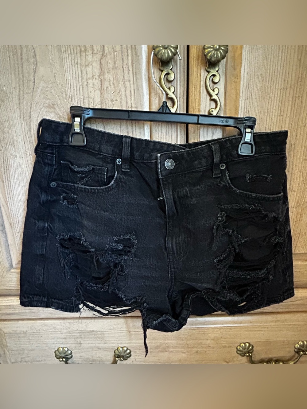 American Eagle Outfitters Black Distressed Denim Shorts